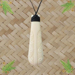 Bone Jewellery: Bone Toki Drop with Koru Pendant - 70mm
