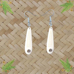 Bone Jewellery: Bone Engraved Drop Earrings with Paua - 50mm