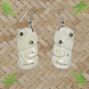 Bone Tiki with Paua Eyes Earrings - 40mm