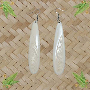 Bone Engraved Drop with Koru Earrings - 80mm