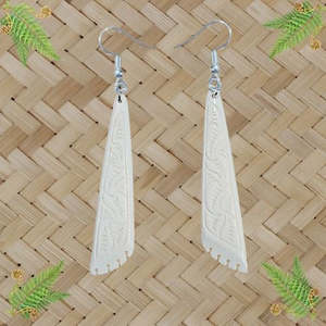 Bone Engraved Triangle Earrings with Notches - 80mm