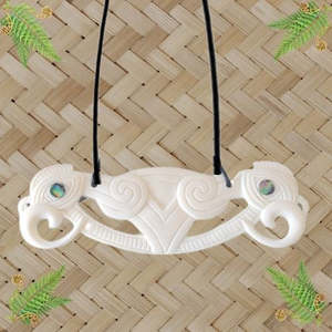Bone Jewellery: Bone Breastplate - Manaia with Paua - 102mm