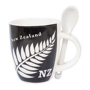 Souvenirs: Silver Fern Ceramic Mini Mug & Spoon