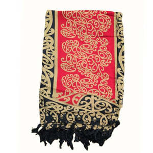 Kiwiana: Sarong Kowhaiwhai Print - Red, Black & Beige