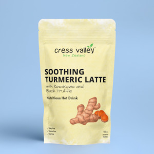Products: Cress Valley Soothing Turmeric Latte with Kawakawa & Black Truffle 100g