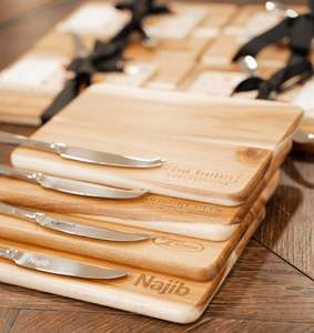 Custom Corporate Acacia Wood Cheese Boards & Knife Set