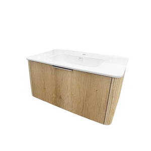 Bathroom Furniture Crown Bathrooms: Aussi Curve In-Line 900mm Scandi Oak 1Dr WH Plywood Vanity