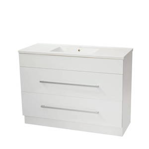 Bathroom Furniture Crown Bathrooms: OJOS 1200 Double Drawers Floorstanding Vanity – White/Black