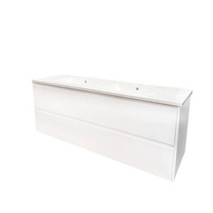 Bathroom Furniture Crown Bathrooms: 1500 4 Drawers Double Basin White (Woodgrain) WH Plywood Vanity