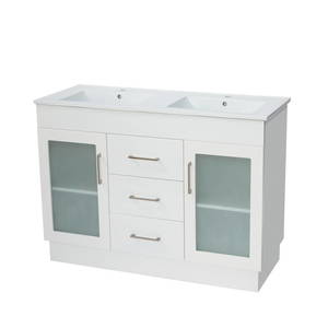 Bathroom Furniture Crown Bathrooms: Remarkable 1200 Double Basin Glass-Door Floor Standing Vanity White/Black