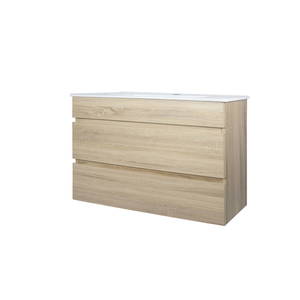 Bathroom Furniture Crown Bathrooms: OJOS 900 Slim Wall Hung Vanity – White/Beige Grain/Caramel Mocha/Royal Oak