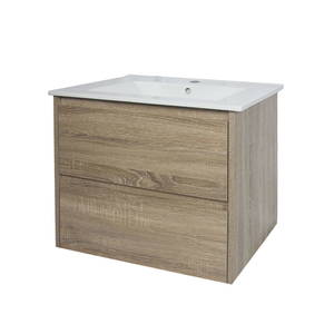 Remarkable 600 Double Drawers Wall Hung Vanity- White/Black/Royal Oak