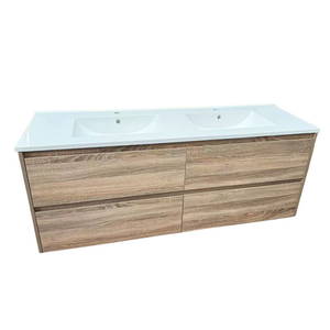 Bathroom Furniture Crown Bathrooms: 1500 4 Drawers Double Basin Royal Oak (Woodgrain) WH Plywood Vanity