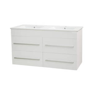 Bathroom Furniture Crown Bathrooms: OJOS 1200 4Drawers Double Basin Wall Hung Vanity – White/Black