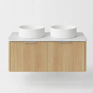 Aussi Curve In-Line 1200mm Scandi Oak 2Dr WH Plywood Vanity with Benchtop & &hellip;