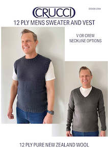 Patterns Woolly Pure Wool 12ply: Crucci Knitting Pattern 2304 Men's Sweater and Vest