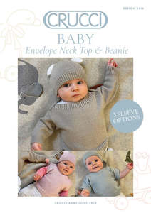 Crucci Knitting Pattern 2416 Baby Envelope Neck Top + Beanie