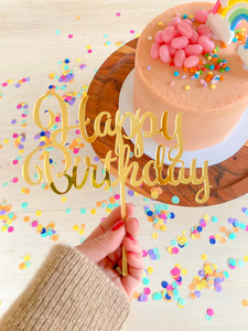 Products: Acrylic Cake Topper - Happy Birthday - Gold - crumbs & confetti
