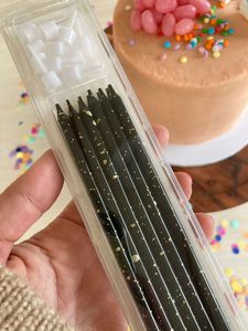 Products: Cake Candles - Super Tall 18cm - Black Gold Splatter - crumbs & confetti