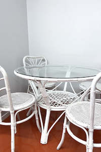 Vintage Homeware Online: Vintage White Cane Dining Table and  Rattan Chairs