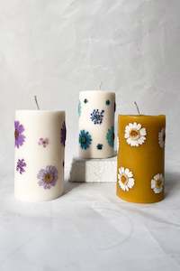 Pressed Flower Pillar Candle