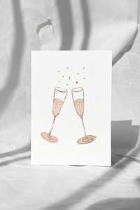 Valentines Day: Champagne Glasses Risograph Card