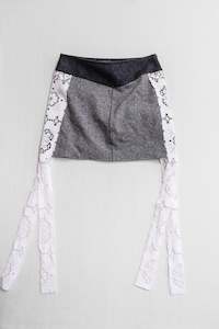 Slow Fashion By Crushes: Upcycled Lacy Denim Bow Mini Skirt (Small)