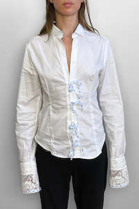 Slow Fashion By Crushes: Upcycled White Lacy Lady Fitted Shirt (Small)