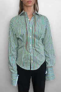 Upcycled Green Check Fitted Long Sleeve (Small-Medium)