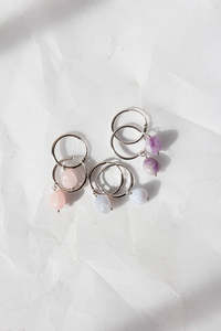 Semi-Precious Gem Drop Hoops - Silver