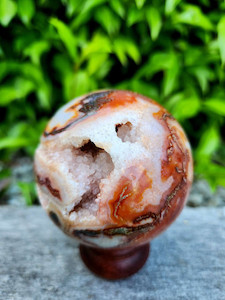 Red moss agate sphere with sparkly druzy (high-quality) CrystaLandnz