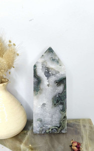 Products: Moss agate tower with sparkly druzy CrystaLandnz