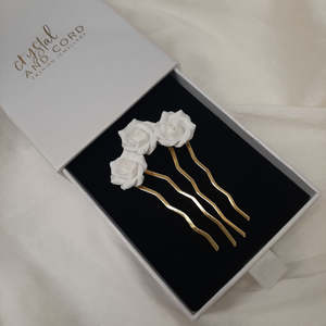 Rosie hair pin - polymer clay rose flowers U shaped hair pin