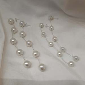 Cascading Cool: TESSA - crystal pearls and Boston chain thread cascading stud earrings