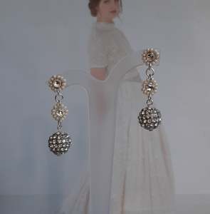 Champagne Ice: Divina - silver and crystal clear pave ball and Swarovski rhinestones drop stud earrings