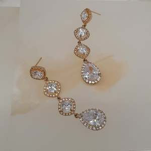 Champagne Ice: Florence - Cubic Zirconia cushion and pear shape gold-tone stud drop earrings