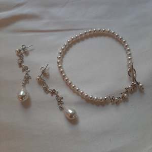 Champagne Ice: Isabelle - pear shaped pearl and sterling silver vine drop earrings and bracelet