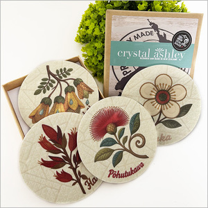 Coasters Set: Printed Quilted NZ Native Florals (ctq2)Printed Coasters