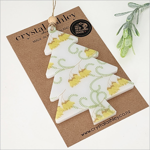 Hanging Ornament Printed : Tree 10 (Kowhai) (ont10)Satin Acrylic Ornaments