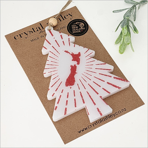 Products: Hanging Ornament Printed : Tree 1 (Red NZ) (ont1)Satin Acrylic Ornaments