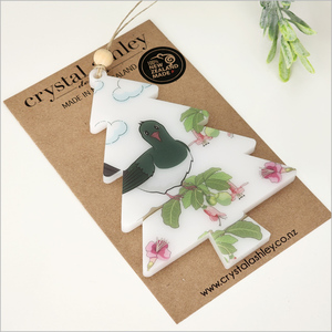 Products: Hanging Ornament Printed : Tree 7 (Kereru PR) (ont7)Satin Acrylic Ornaments