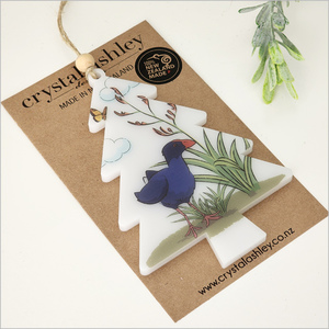 Products: Hanging Ornament Printed : Tree 8 (Pukeko) (ont8)Satin Acrylic Ornaments