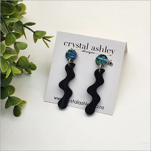 Products: Earrings Set: Squiggle Black Wharare + Paua (ersqbw)Jewellery