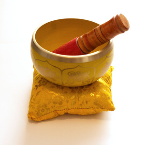Tibetan Singing Bowl Brass Lucky Yellow with cushion 6cm x 11cm
