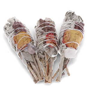 Smudge Sticks: SMUDGE STICK - White Sage Torch with Lavender, Wild Flowers & Quartz 8cm