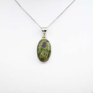 Serpentine: Serpentine & Stichtite (Atlantisite) Pendant - Silver