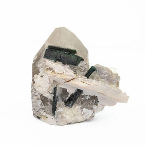 Green Tourmaline on Smoky Quartz point Specimen
