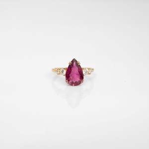 Brazilian Rubellite & Lab Diamond 14K Gold Ring