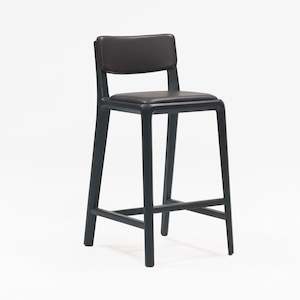 Stools: Boardwalk Stool with Backrest Black Oak with Upholstered Seat & Back