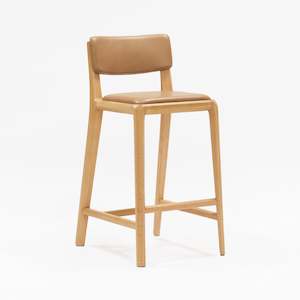 Stools: Boardwalk Stool with Backrest Oak with Upholstered Seat & Back
